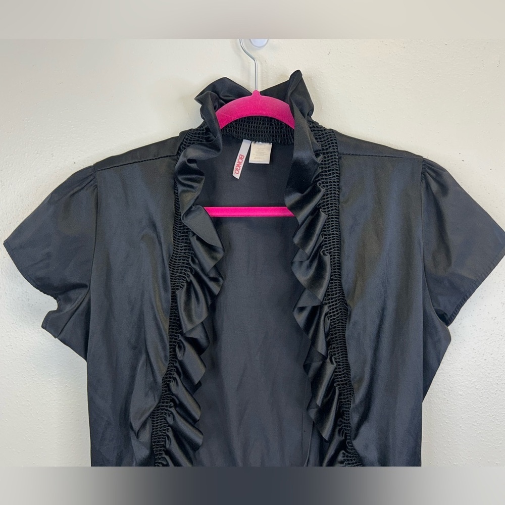 Bongo Black Ruffled Womens L Satin Top Y2K 90s Vampire‎ Dark Romantic Victorian - Picture 3 of 7